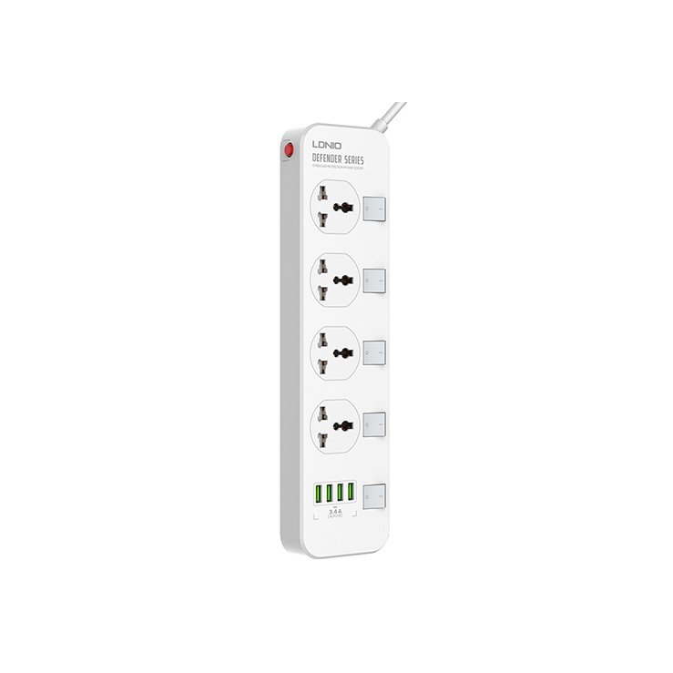 LDNIO SC4408 4 Power Socket + 4 USB Defender Series 2500W