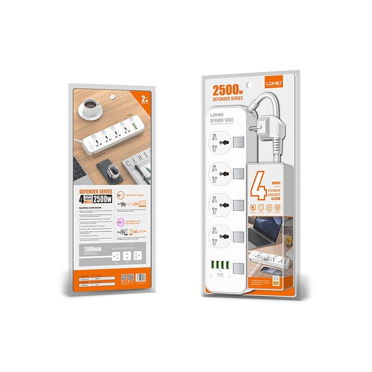 LDNIO SC4408 4 Power Socket + 4 USB Defender Series 2500W