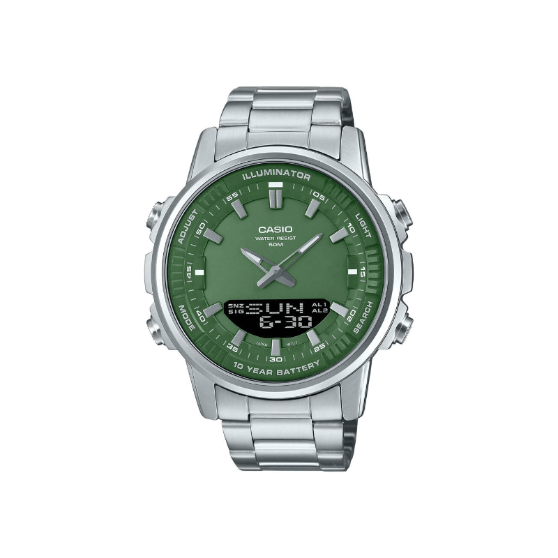 Casio Illuminator AMW-880D-3AVDF Dual Time Stainless Steel Men’s Watch