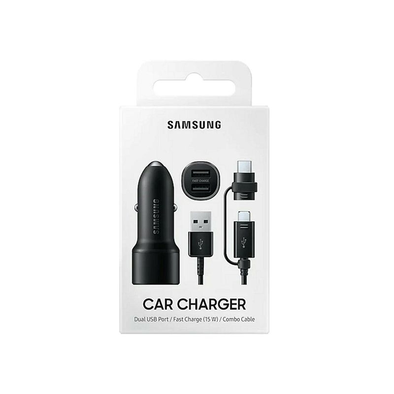 Samsung Dual USB Port Car Charger 15W with Combo Cable