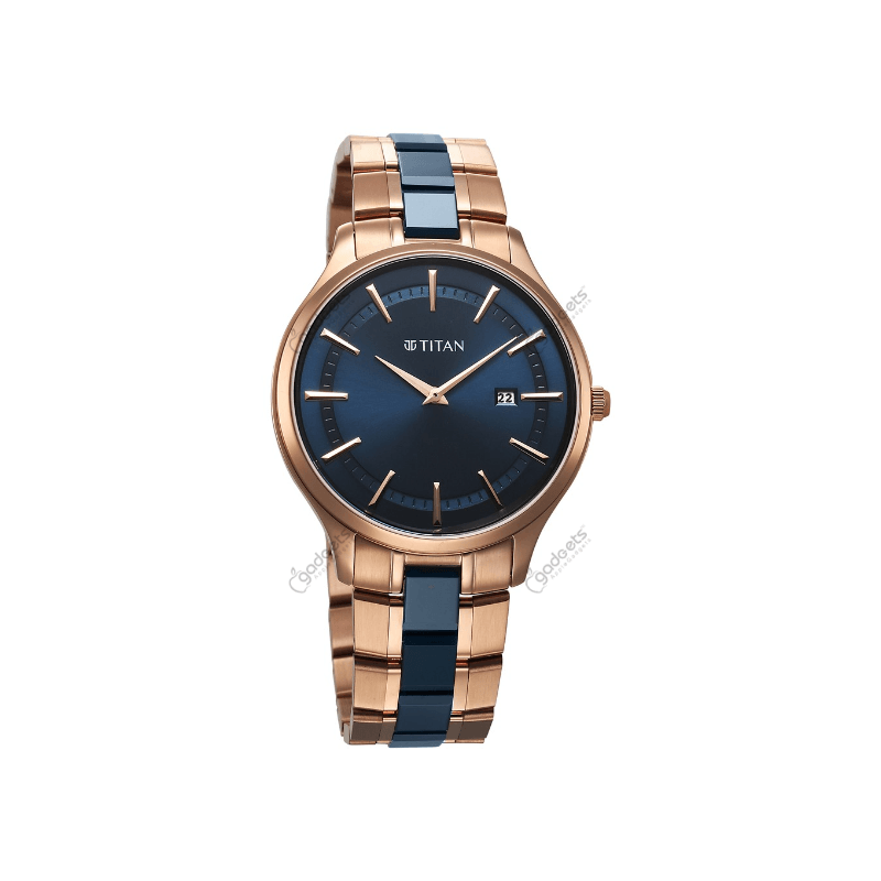 Titan Slim Ceramic Fusion 90142KD03 Quartz Analog with Date Stainless Steel Strap Men’s Watch