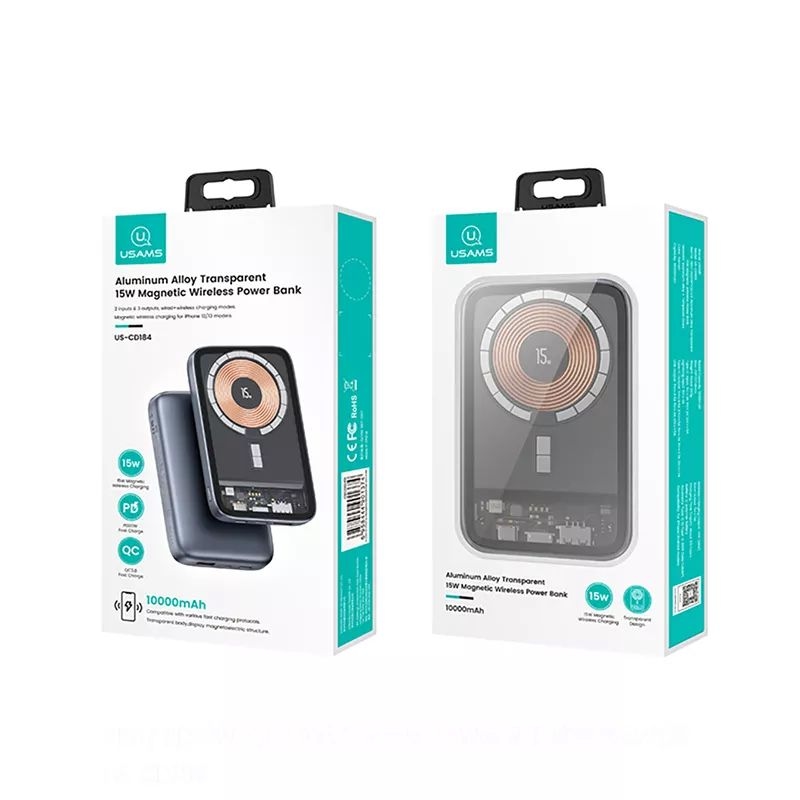 Usams US-CD184 PB67 Transparent Magnetic Wireless Power Bank 10000mAh 15W
