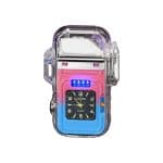 Transparent Colorful LED Arc Lighter with Flash Light & Clock